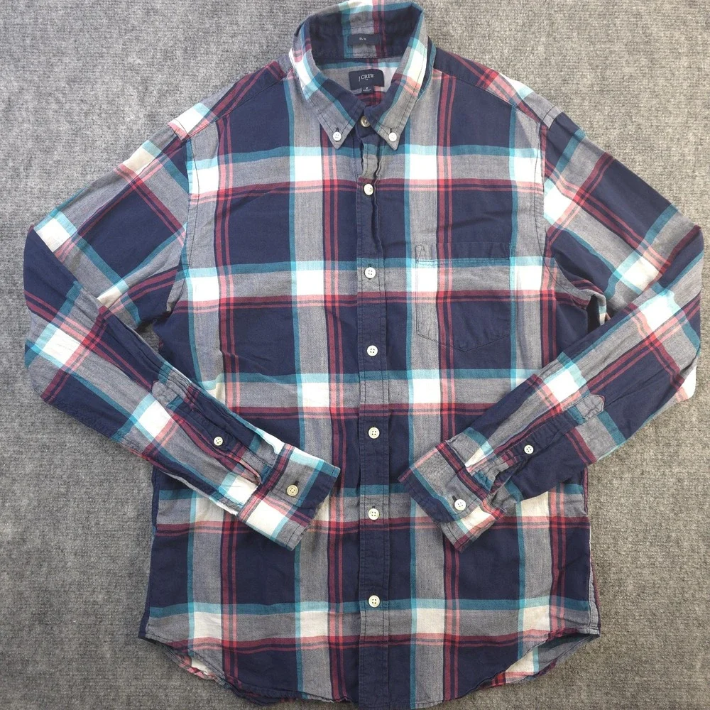 J Crew Shirt Medium Slim Fit Long‎ Sleeve Button Down Blue Plaid Cotton Pocket